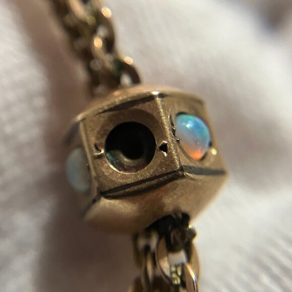Antique 25" Victorian Opal Sliding Pendant on a Gold-Filled Guard Chain Necklace - Picture 12 of 15